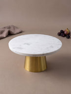 White Marble Cake Stand with Brass Base - The Golden Theory
