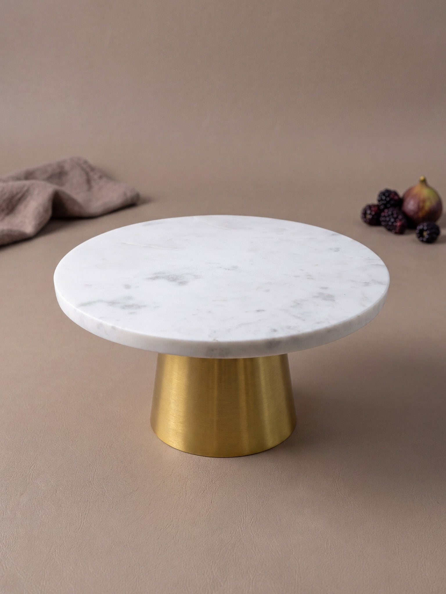 White Marble Cake Stand with Brass Base - The Golden Theory