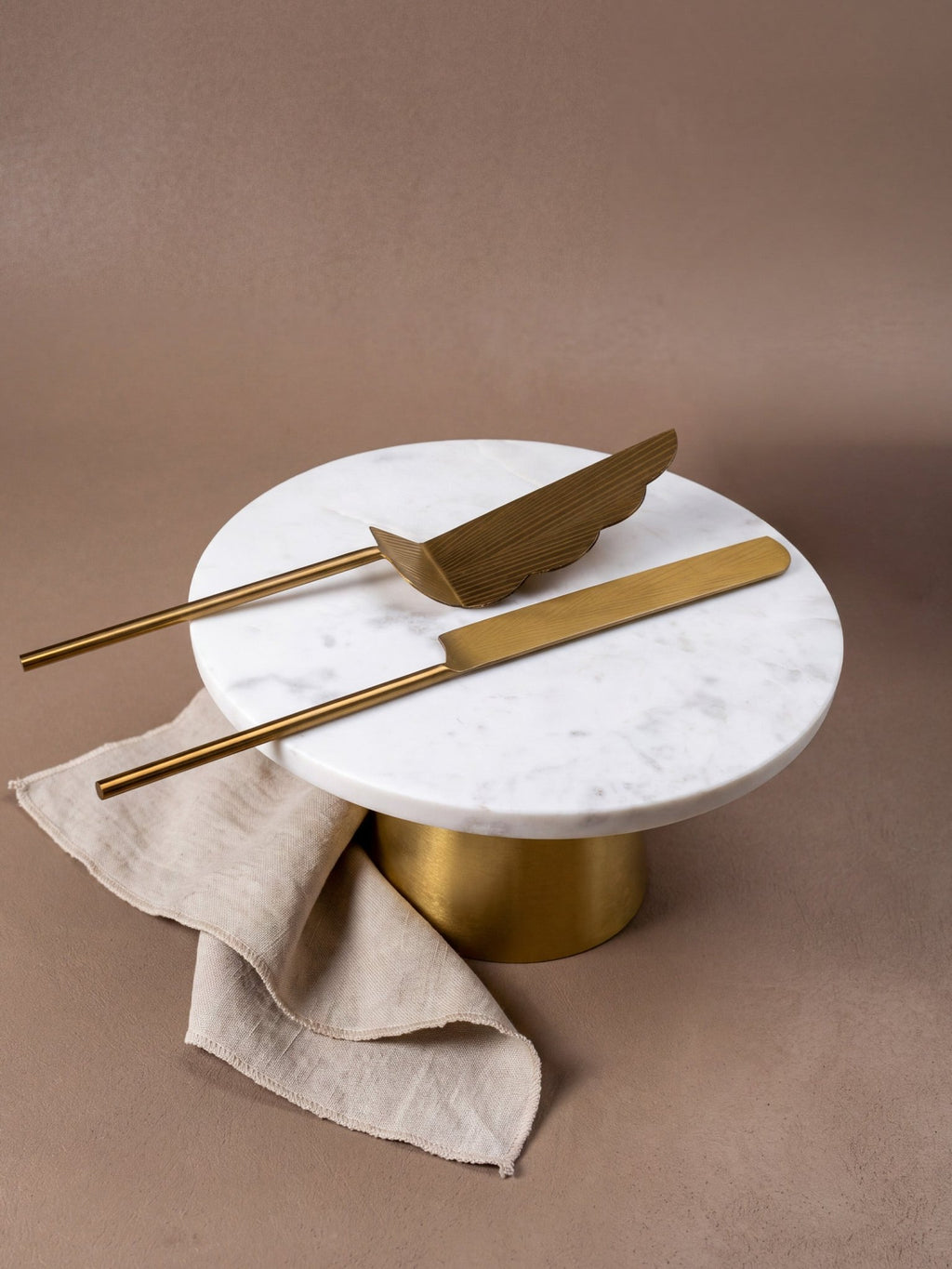 White Marble Cake Stand with Brass Base - The Golden Theory