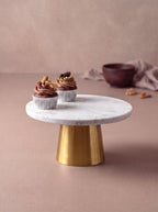 White Marble Cake Stand with Brass Base - The Golden Theory
