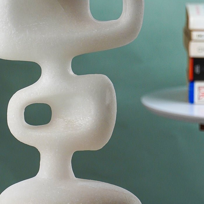 White Marble-Finish Abstract Geometric Sculpture - The Golden Theory