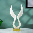 White Marble-Finish Angel Wing Sculpture with Gold Base - The Golden Theory