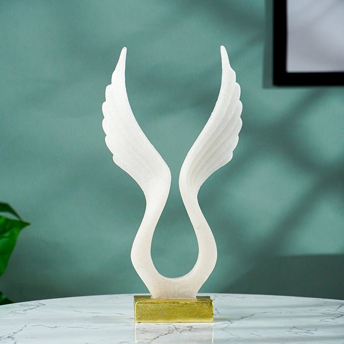 White Marble-Finish Angel Wing Sculpture with Gold Base - The Golden Theory