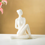 White Marble-Finish Sitting Woman Figurine - The Golden Theory