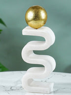White Marble-Finish Zigzag Sculpture with Gold Sphere - The Golden Theory