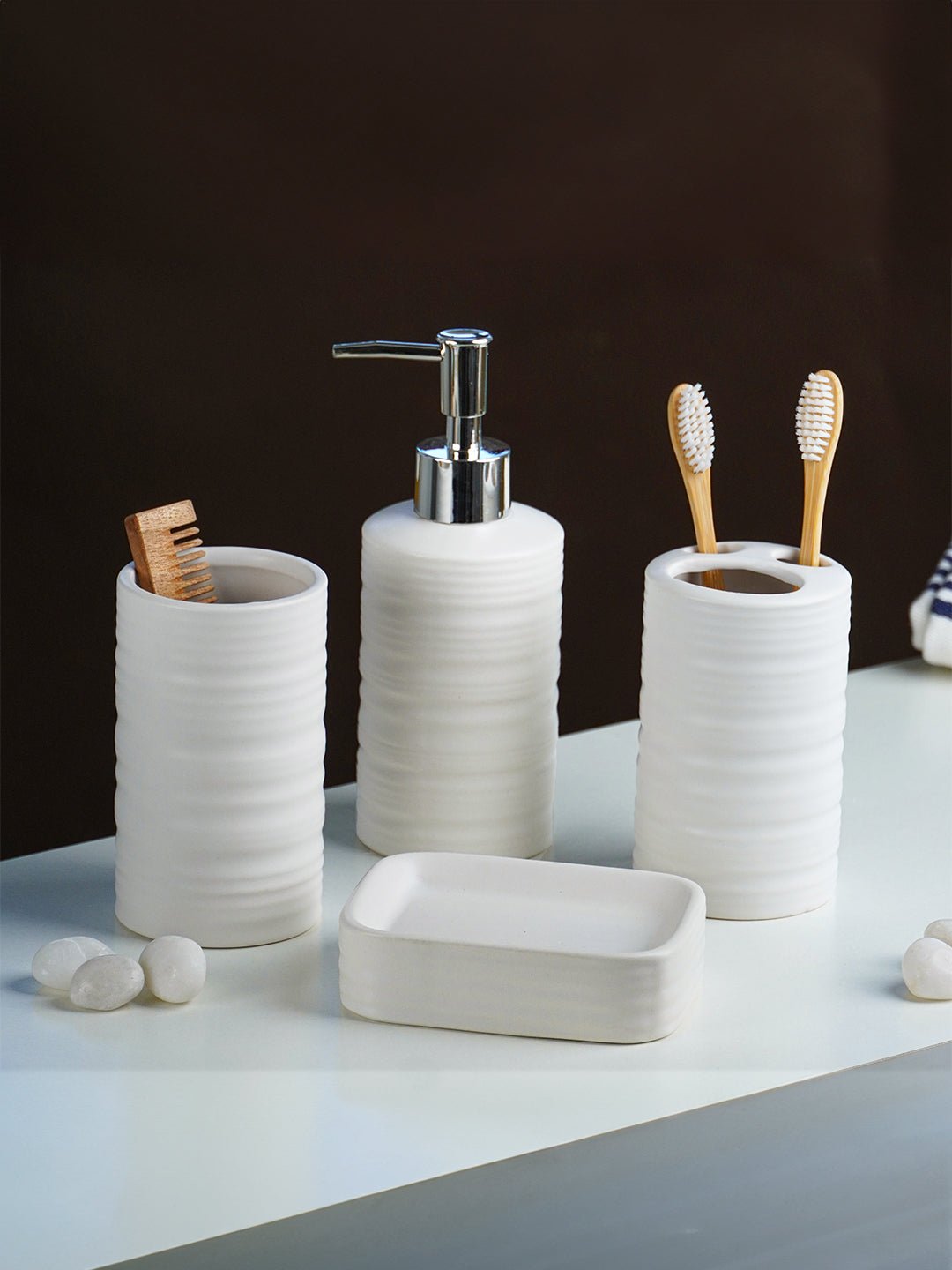 White Matte Ceramic Bathroom Set of 4 - The Golden Theory