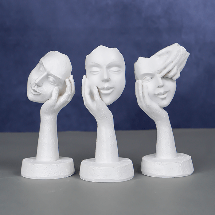 White Minimalist Face Sculptures - Set of 3 - The Golden Theory