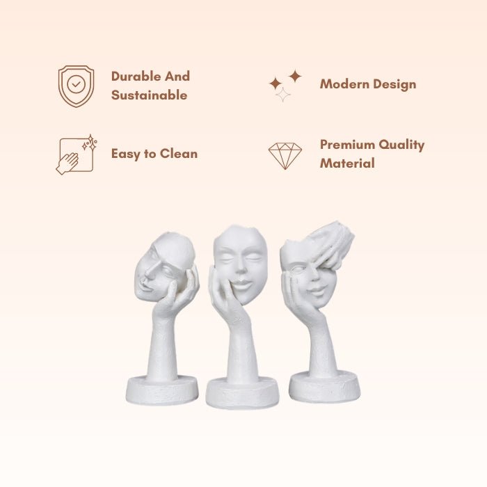 White Minimalist Face Sculptures - Set of 3 - The Golden Theory
