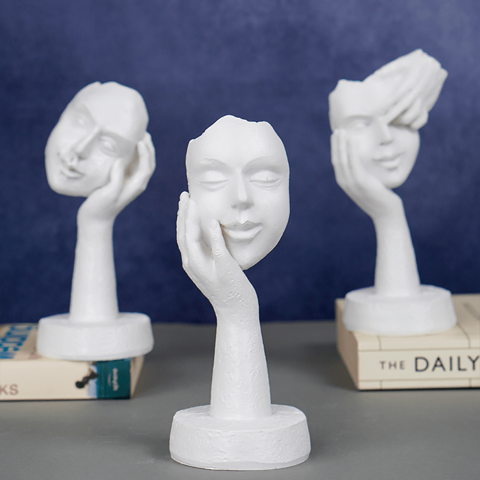 White Minimalist Face Sculptures - Set of 3 - The Golden Theory
