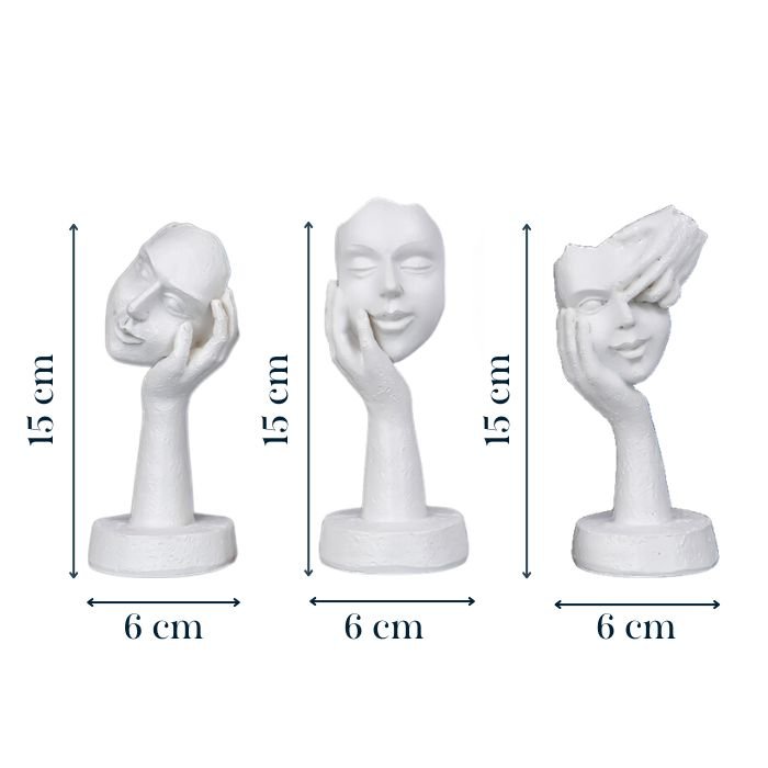 White Minimalist Face Sculptures - Set of 3 - The Golden Theory