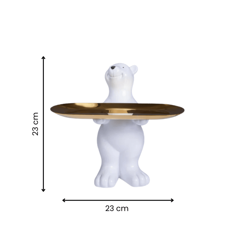 White Polar Bear Decorative Tray with Gold Plate - The Golden Theory