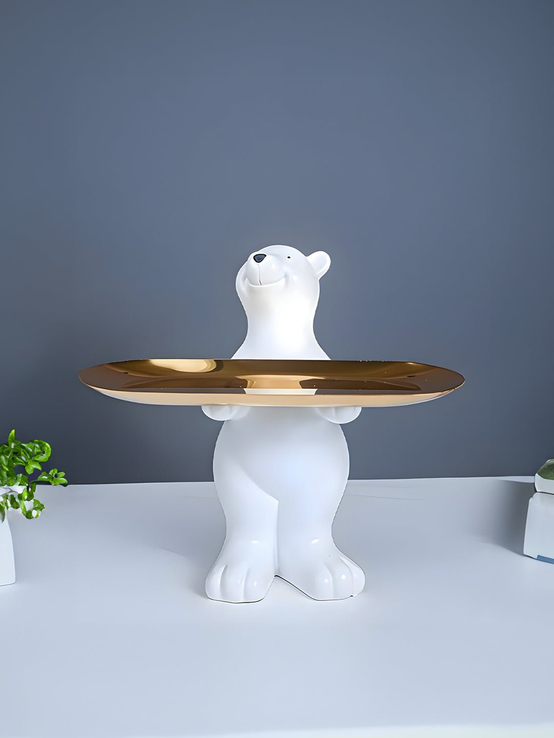 White Polar Bear Decorative Tray with Gold Plate - The Golden Theory Main image