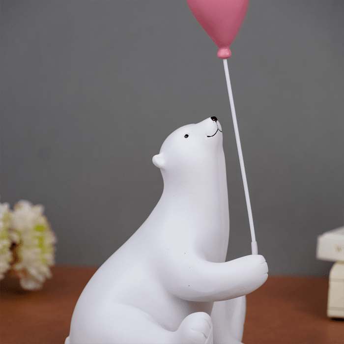 White Polar Bear Figurine with Pink Balloon - The Golden Theory
