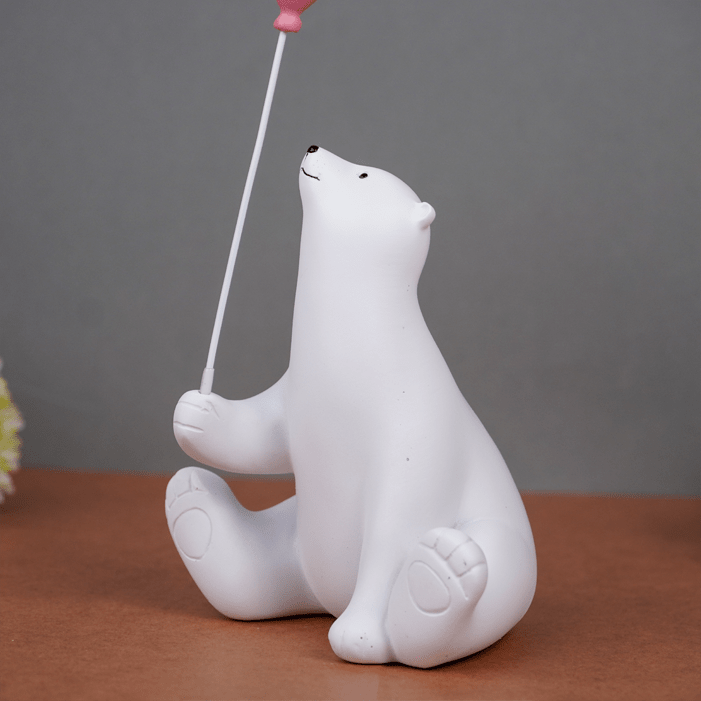 White Polar Bear Figurine with Pink Balloon - The Golden Theory