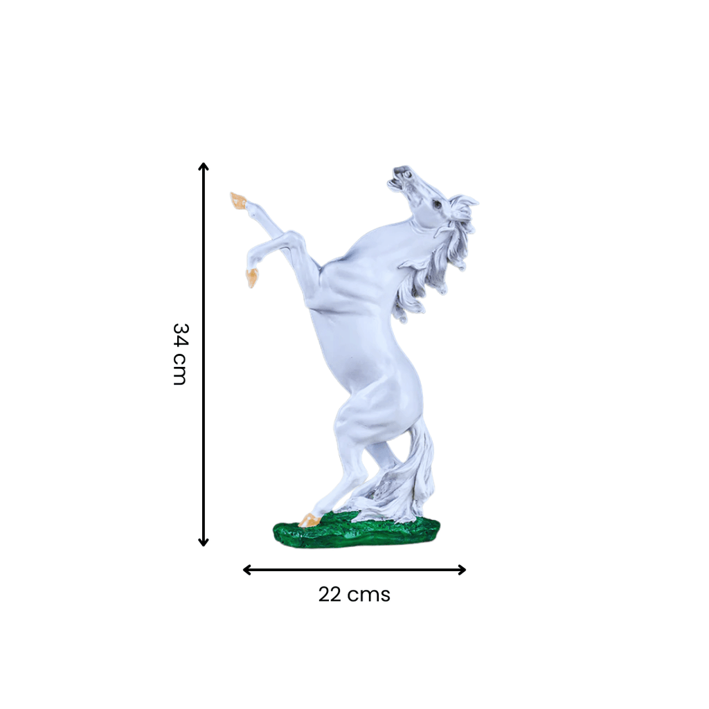 White Rearing Horse Figurine with Green Base - The Golden Theory