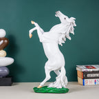 White Rearing Horse Figurine with Green Base - The Golden Theory