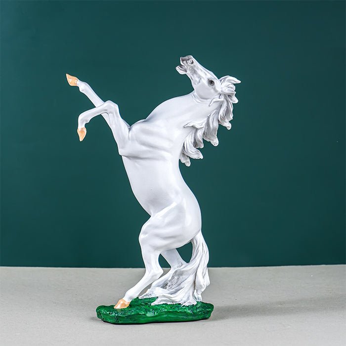White Rearing Horse Figurine with Green Base Secondary image