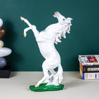 White Rearing Horse Figurine with Green Base - The Golden Theory