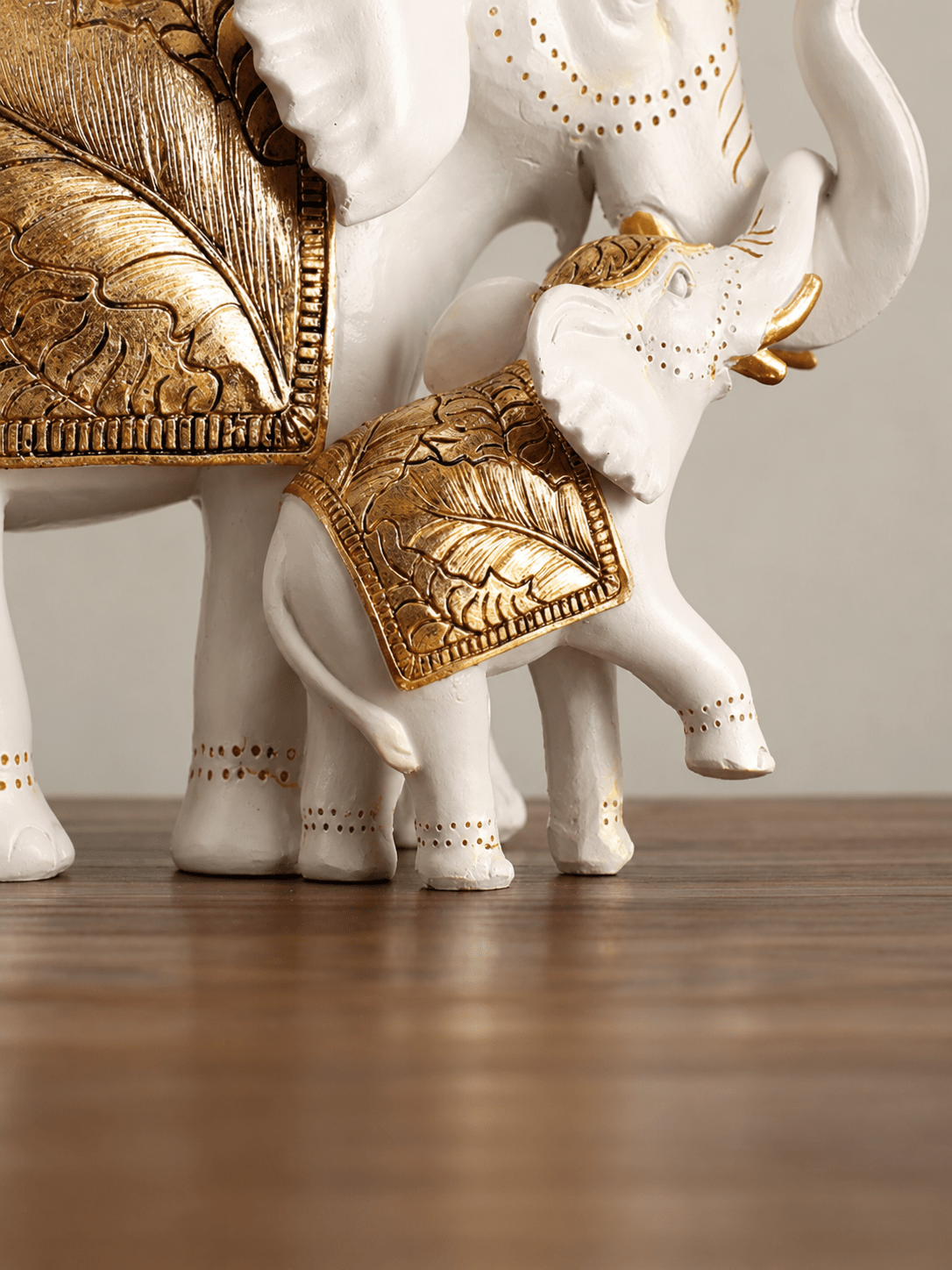White Resin Elephant Family Figurine - The Golden Theory