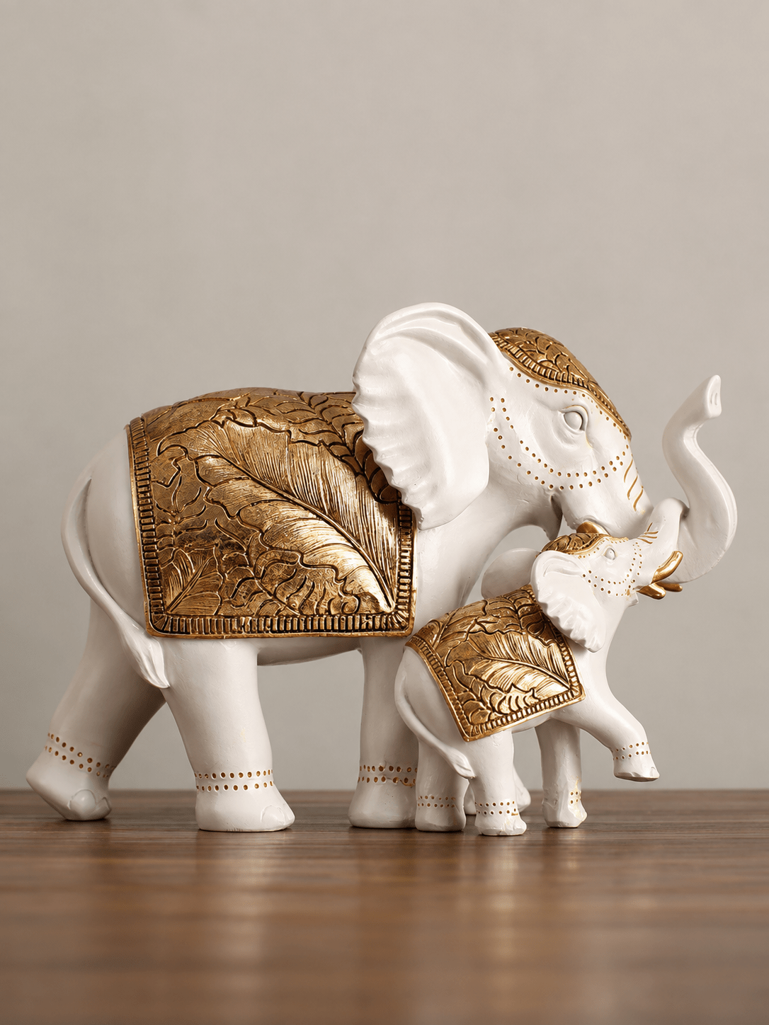 White Resin Elephant Family Figurine - The Golden Theory