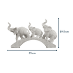 White Resin Elephant Family on Bridge - The Golden Theory