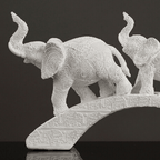 White Resin Elephant Family on Bridge - The Golden Theory