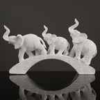 White Resin Elephant Family on Bridge - The Golden Theory