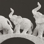 White Resin Elephant Family on Bridge - The Golden Theory