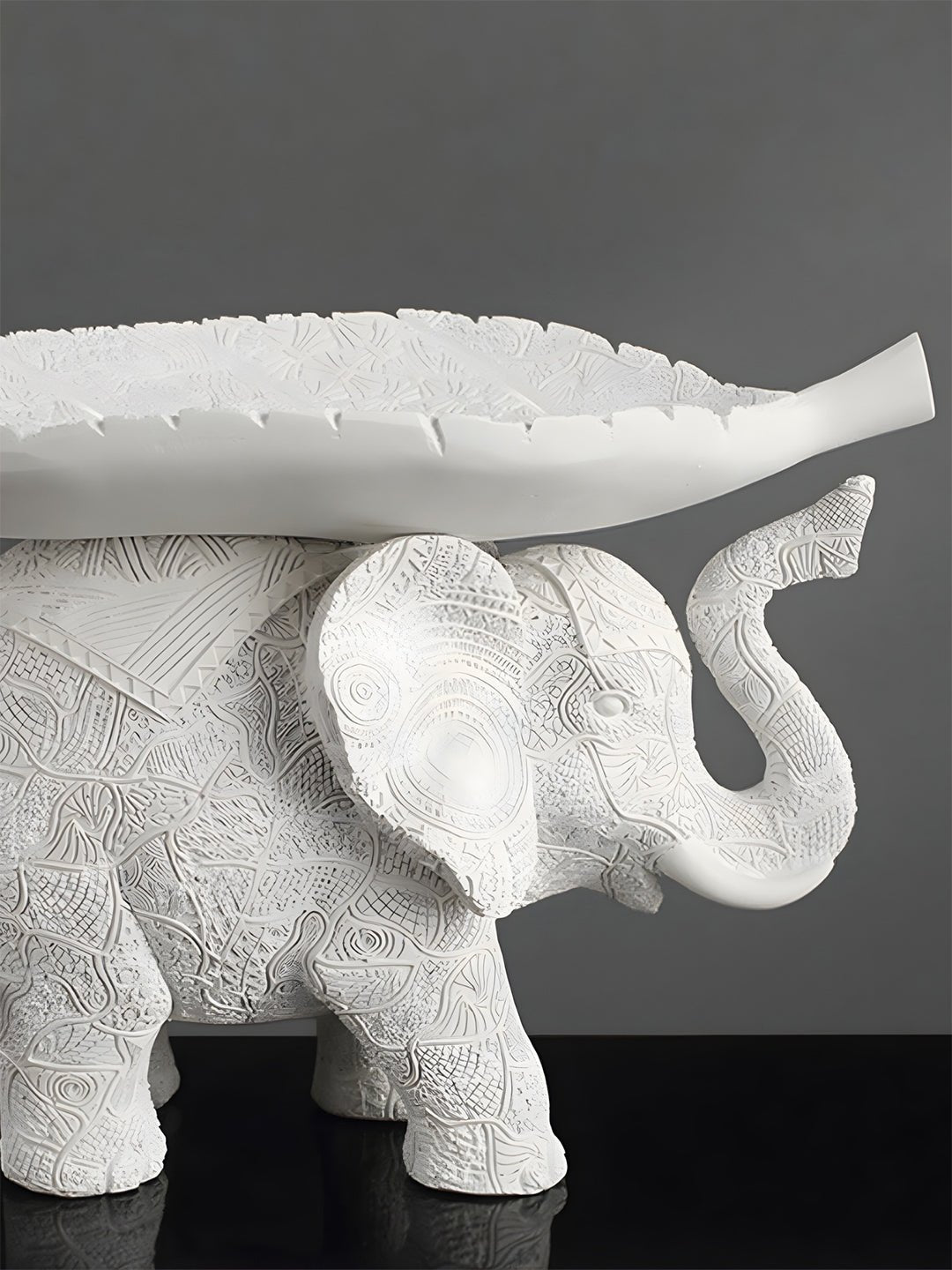 White Resin Elephant with Leaf Platter Secondary image
