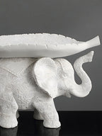 White Resin Elephant with Leaf Platter - The Golden Theory