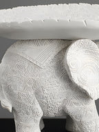 White Resin Elephant with Leaf Platter - The Golden Theory