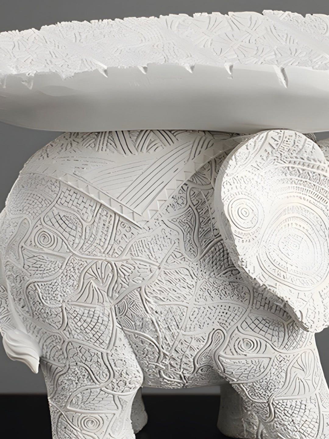 White Resin Elephant with Leaf Platter - The Golden Theory
