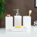 White Ribbed Ceramic Bathroom Set of 4 - The Golden Theory
