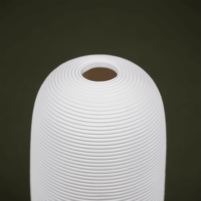 White Ribbed Ceramic Vase with Textured Design - The Golden Theory