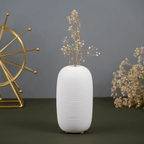 White Ribbed Ceramic Vase with Textured Design - The Golden Theory