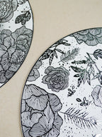 White Round Table Mat with Silver Floral Illustration - The Golden Theory