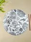 White Round Table Mat with Silver Floral Illustration - The Golden Theory