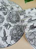 White Round Table Mat with Silver Floral Illustration - The Golden Theory