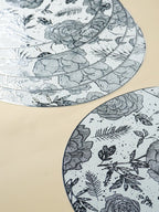White Round Table Mat with Silver Floral Illustration - The Golden Theory