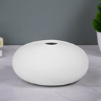 White Round Textured Vase - Unique Low Profile Design - The Golden Theory