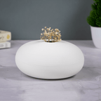 White Round Textured Vase - Unique Low Profile Design - The Golden Theory