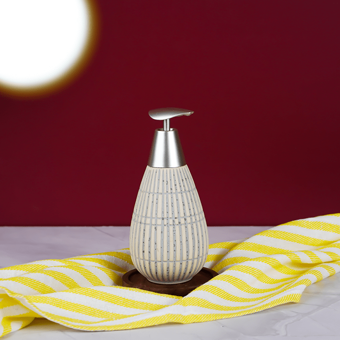 White Striped Ceramic Soap Dispenser - The Golden Theory