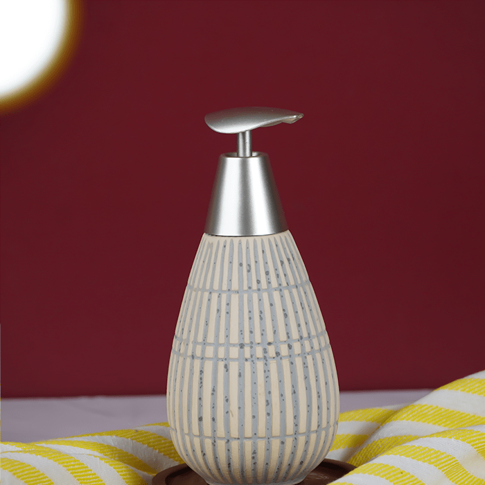 White Striped Ceramic Soap Dispenser - The Golden Theory