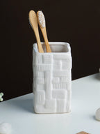 White Textured Ceramic Bathroom Set of 3 - The Golden Theory