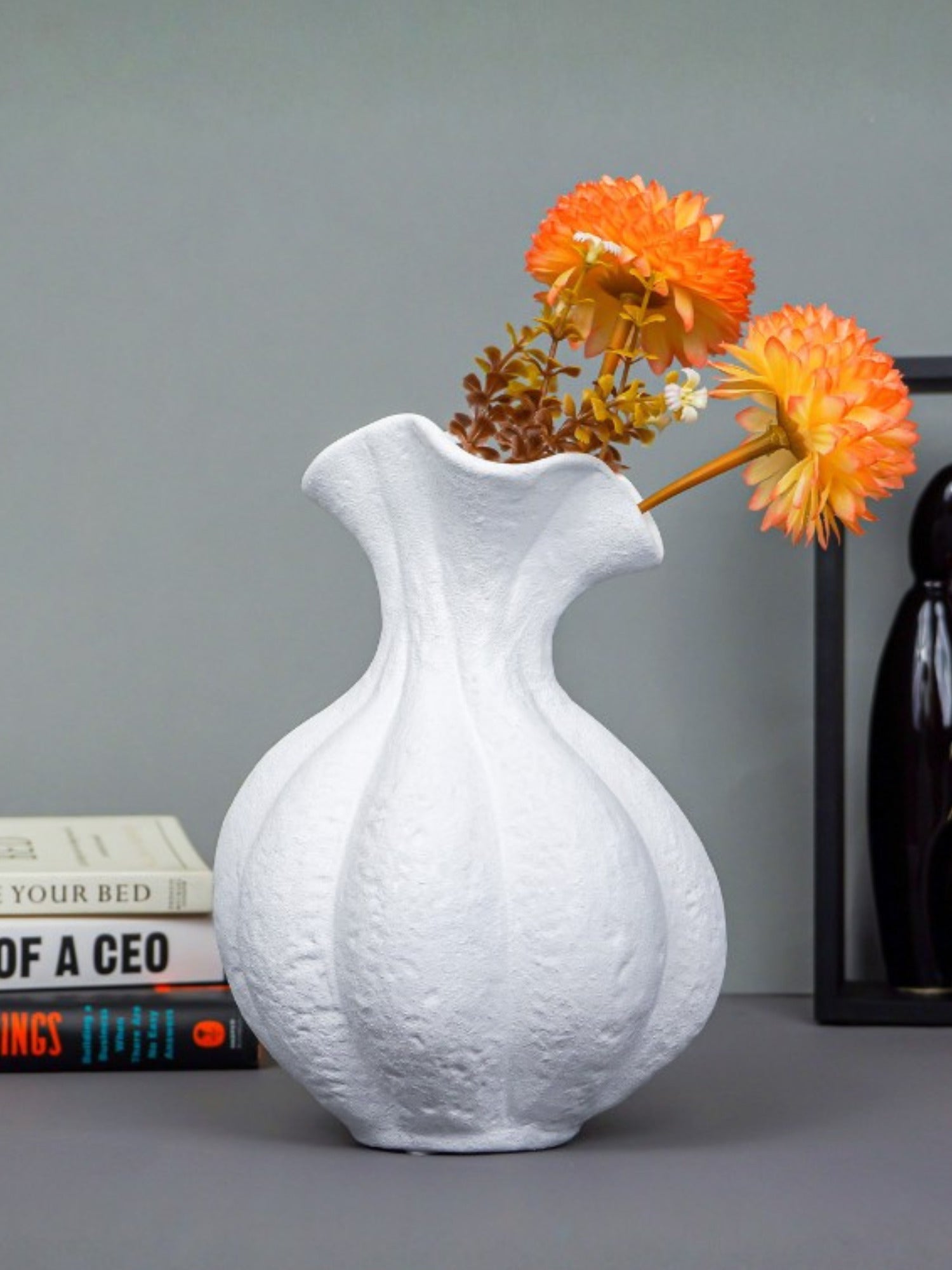 White Textured Ripple Vase with Flared Opening - The Golden Theory