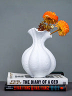 White Textured Ripple Vase with Flared Opening - The Golden Theory