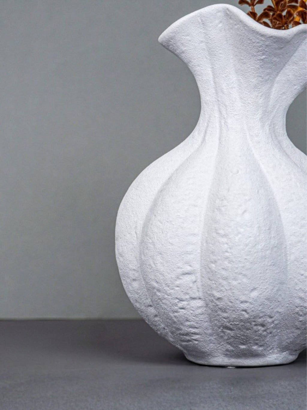 White Textured Ripple Vase with Flared Opening - The Golden Theory