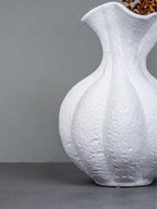 White Textured Ripple Vase with Flared Opening - The Golden Theory