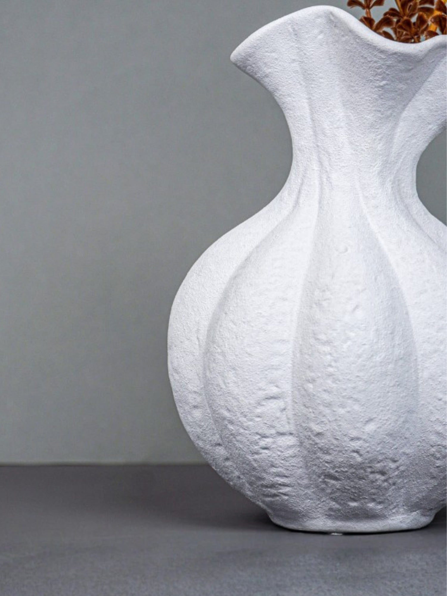 White Textured Ripple Vase with Flared Opening - The Golden Theory