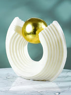 White Tiered Arch Sculpture with Gold Sphere - The Golden Theory